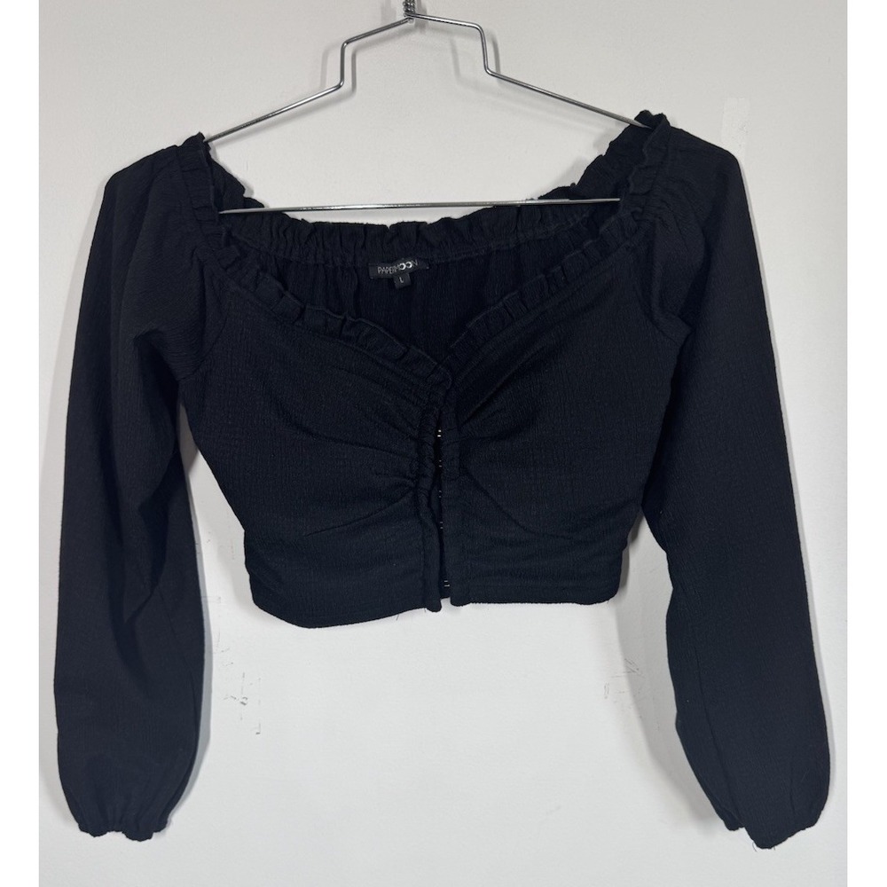 Paper Moon Black Off The Shoulder Front Hook Long Sleeve Padded Cup Crop Top L